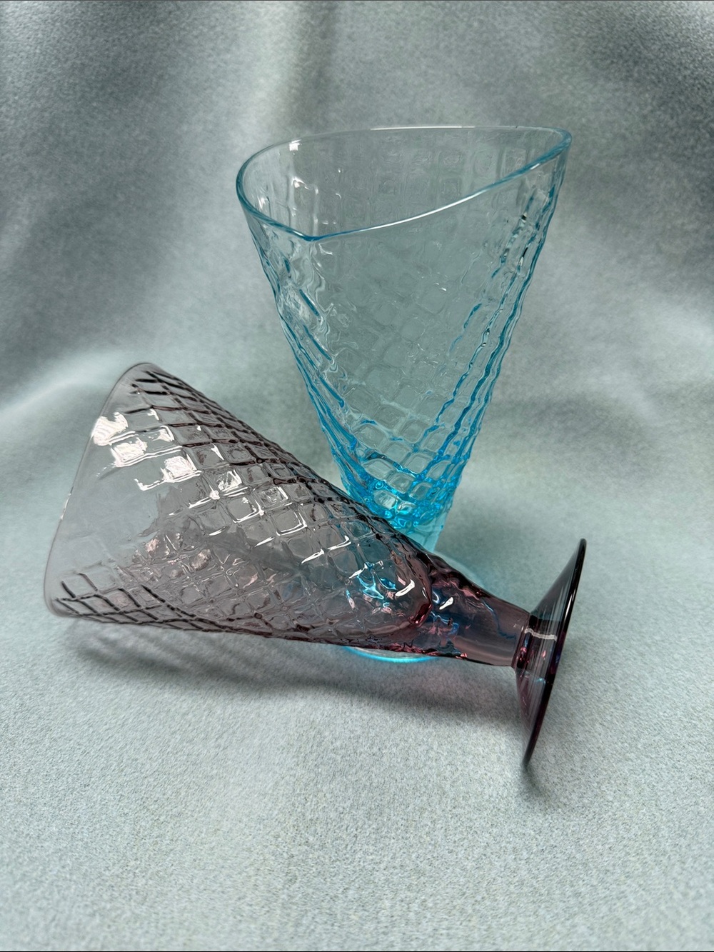 Blue and Purple Bormiolo Rocco Textured Ice Cream Glasses Pair
